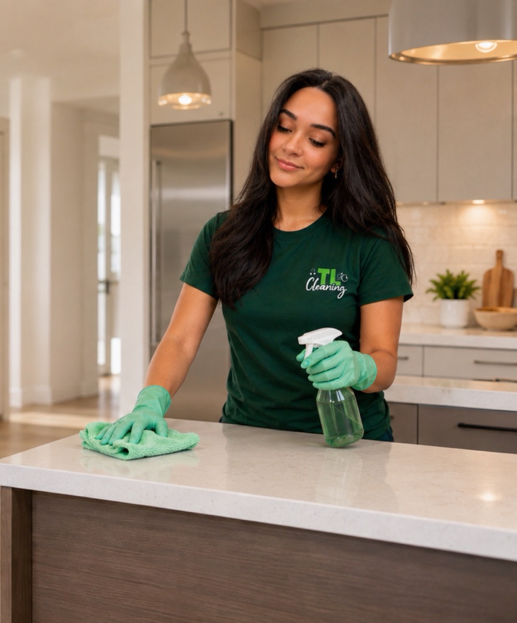 Close-up of detailed professional cleaning on a clean surface