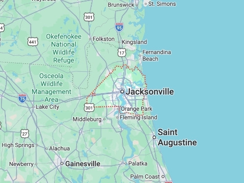 Jacksonville and surrounding service areas map